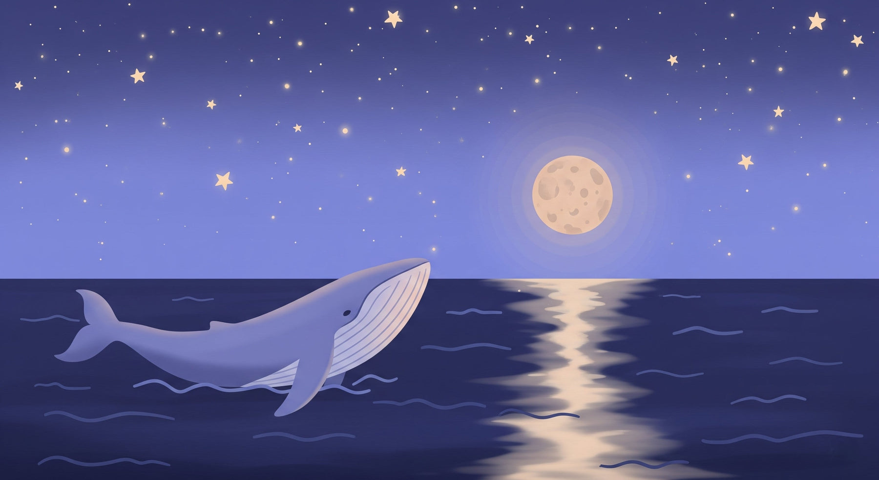 Detailed whale stars mural wallpaper design pattern showing ocean night scene by Kids-Mundo