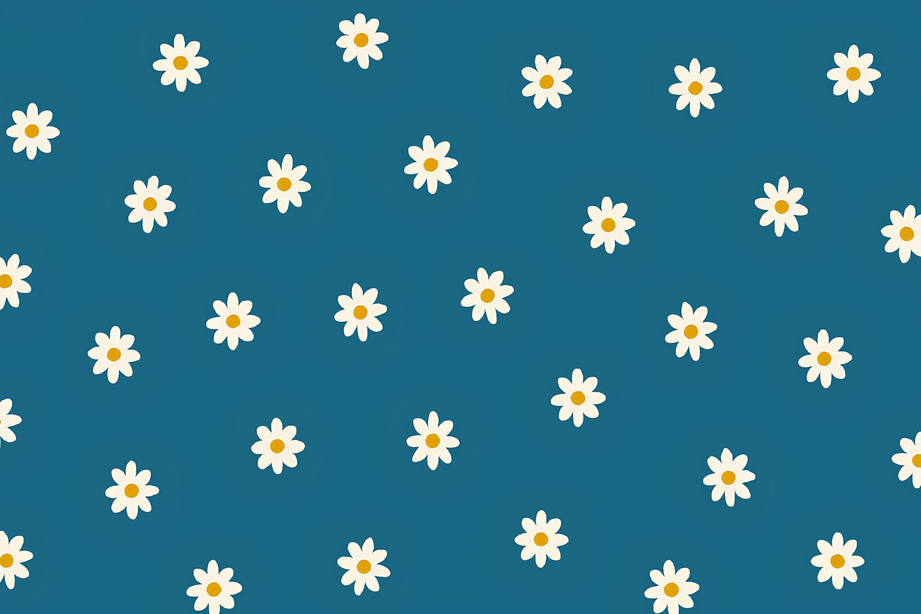 White daisies on blue background mural wallpaper design pattern detail by Kids-Mundo