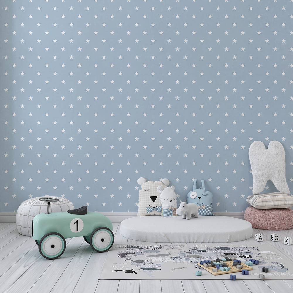 Starry pattern wall mural from Kids-Mundo brightening a gentle children's playroom