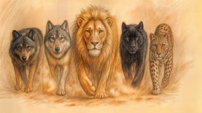 Detailed wild animals mural wallpaper design pattern showing lion wolves panther leopard by Kids-Mundo