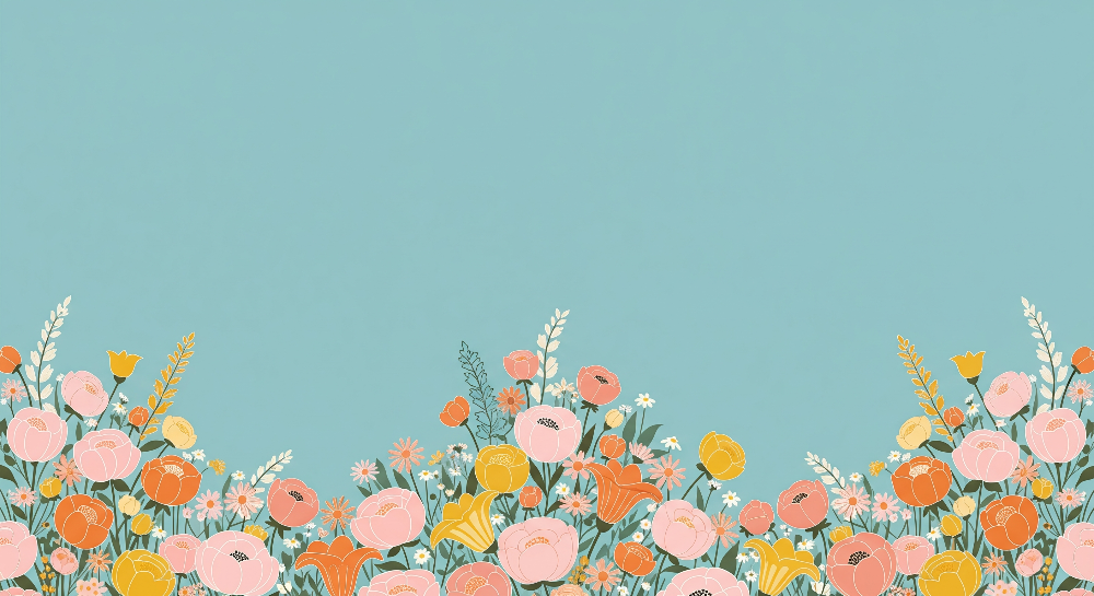 Kids-Mundo flat artwork preview of the colourful wildflower meadow wall mural design