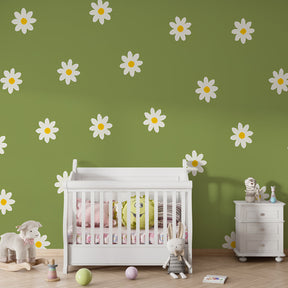 Green wildflower wallpaper creating peaceful garden atmosphere in children's bedroom
