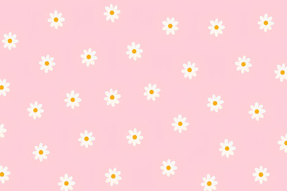 Detailed pink wildflower mural wallpaper design pattern showing white daisies by Kids-Mundo