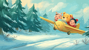 Detailed winter airplane adventure mural wallpaper design pattern by Kids-Mundo