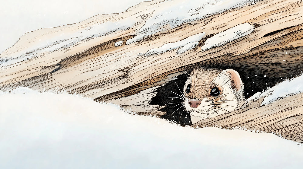 Detailed winter pine marten mural wallpaper design pattern showing curious forest animal by Kids-Mundo