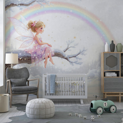 Kids-Mundo winter fairy wall mural adding a magical scene to a children's playroom