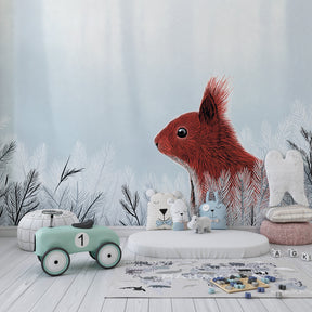 Snowy woodland mural wallpaper creating peaceful children's bedroom decor