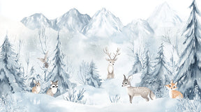 Detailed winter forest mural wallpaper design pattern with Nordic animals by Kids-Mundo