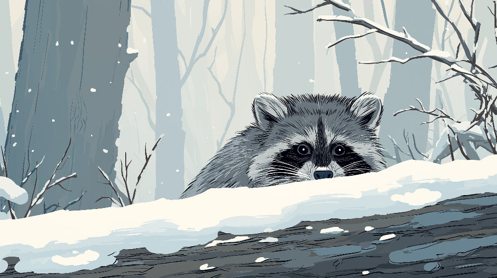Detailed winter forest raccoon mural wallpaper design pattern by Kids-Mundo