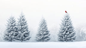 Detailed winter forest mural wallpaper design pattern with snowy trees and cardinal by Kids-Mundo