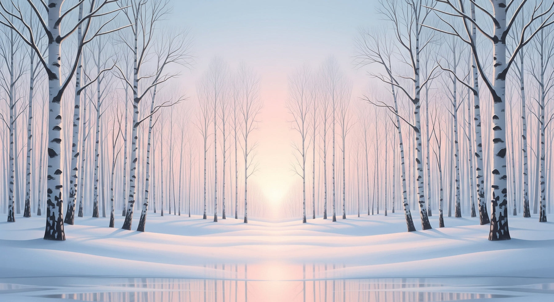 Detailed winter birch forest mural wallpaper design pattern showing snow-covered trees by Kids-Mundo
