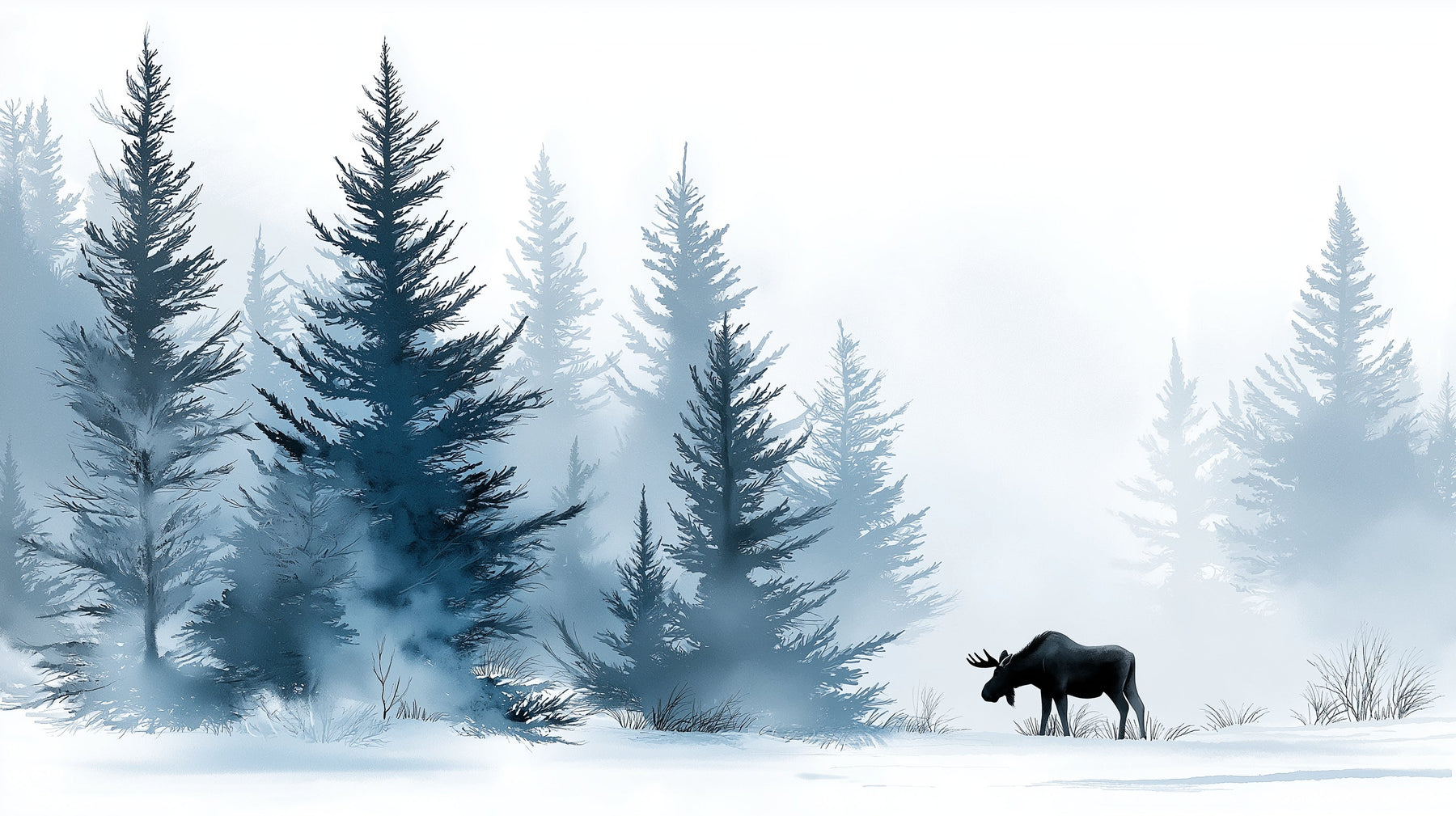 Detailed winter forest elk mural wallpaper design pattern with snowy pines by Kids-Mundo