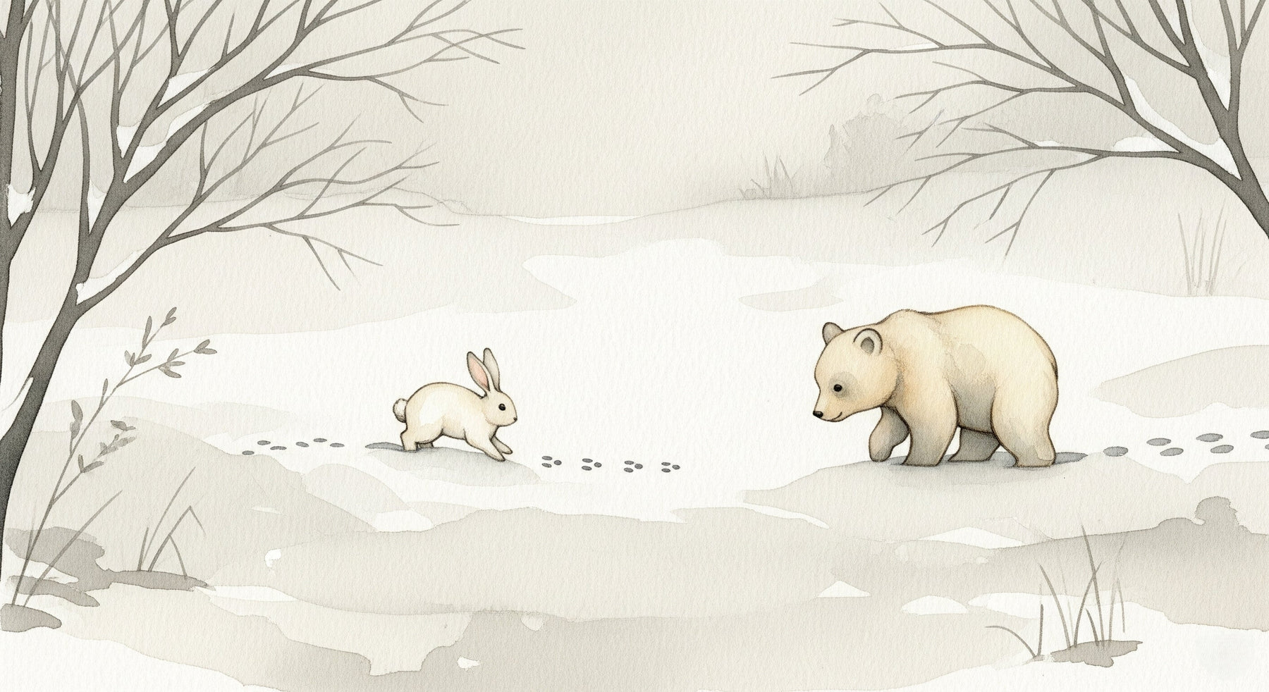Detailed winter forest animals mural wallpaper design pattern with rabbit and bear by Kids-Mundo