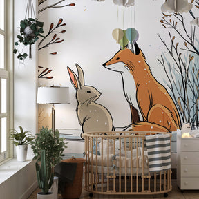 Snow scene animal wallpaper transforming kids room into peaceful woodland retreat