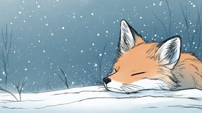 Detailed winter fox mural wallpaper design pattern showing sleeping fox in snowy landscape by Kids-Mundo