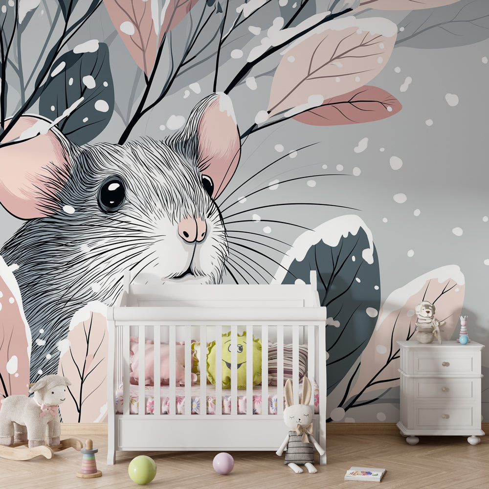 Snowy forest mouse wallpaper creating peaceful atmosphere in kids bedroom decor by Kids-Mundo