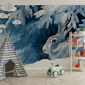 Snowy forest rabbit wallpaper creating peaceful atmosphere in children's bedroom by Kids-Mundo