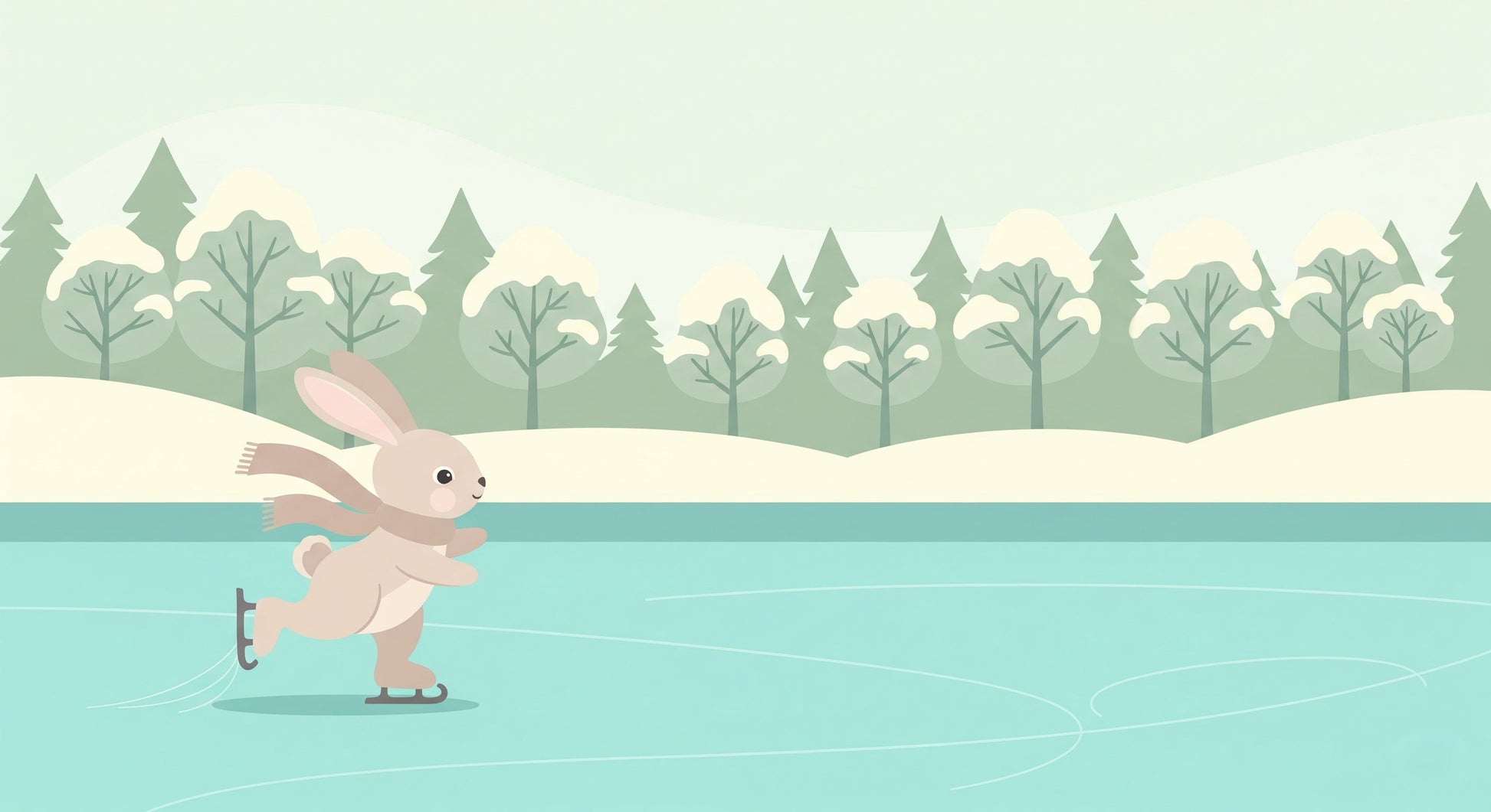Detailed winter rabbit ice skating mural wallpaper design pattern by Kids-Mundo