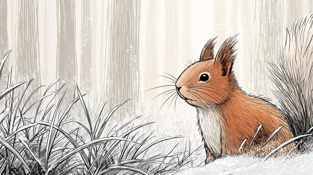 Detailed winter squirrel mural wallpaper design pattern showing forest animal artwork by Kids-Mundo