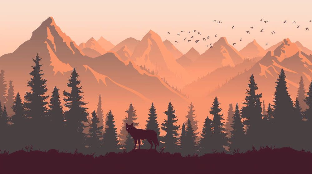 Lone Wolf at Sunset Mountain Wall Mural