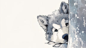 Detailed wolf forest mural wallpaper design pattern showing curious wolf behind trees by Kids-Mundo