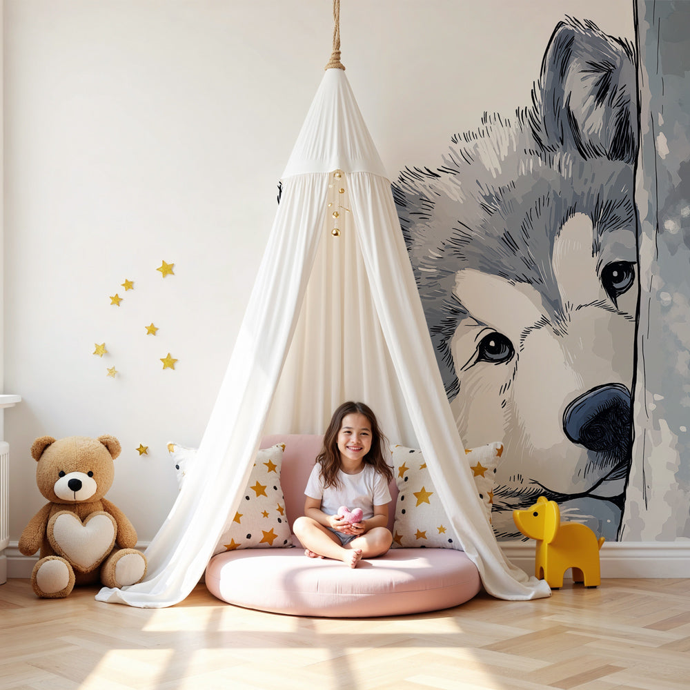 Wolf forest mural wallpaper creating peaceful woodland nursery decor by Kids-Mundo