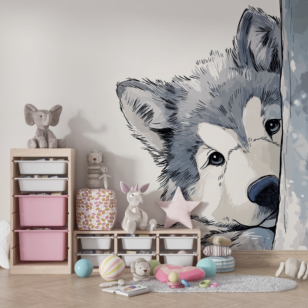 Forest wildlife wallpaper transforming kids playroom into woodland adventure space