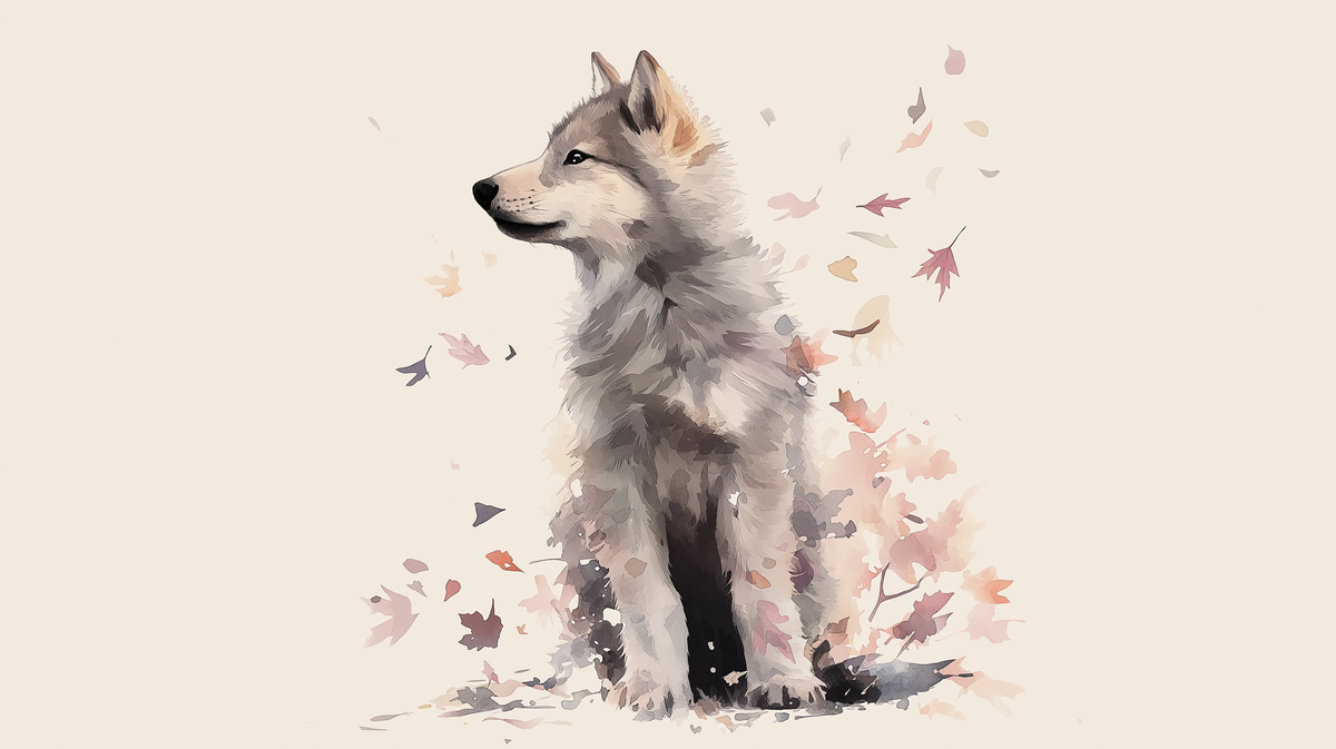 Little Wolf Pup Among Autumn Leaves Wall Mural
