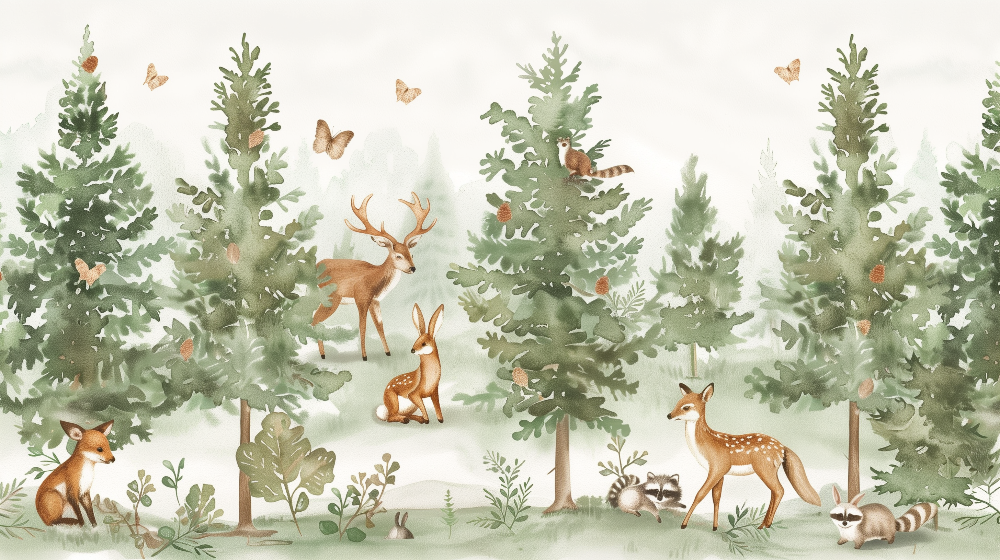 Woodland Animals Watercolour Forest Wall Mural