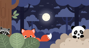 Detailed woodland animals mural wallpaper design pattern with moonlit forest by Kids-Mundo