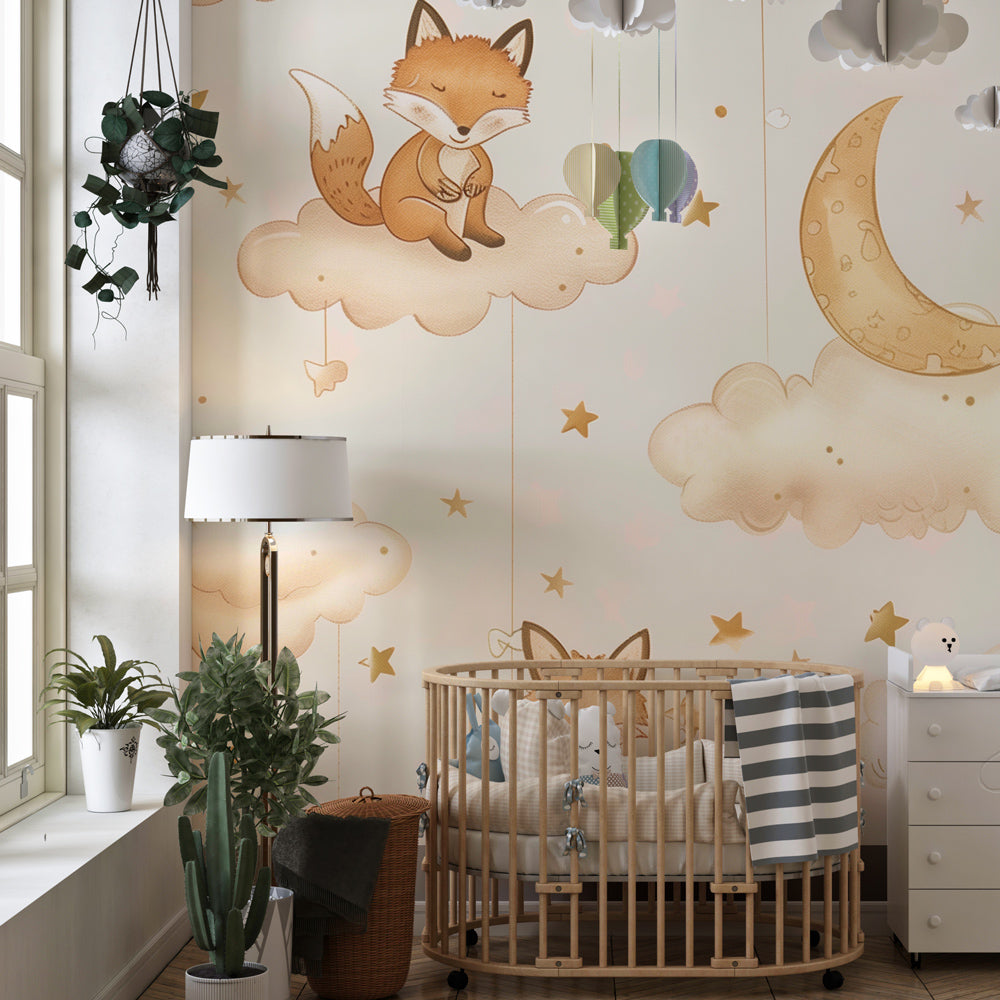 Beige and gold woodland creatures wallpaper transforming toddler room into peaceful sanctuary