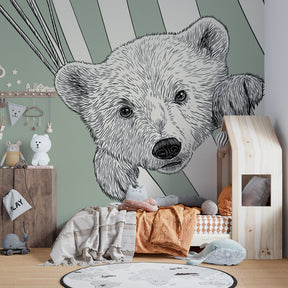 Woodland bear mural wallpaper transforming kids playroom with adventure-themed wall decor