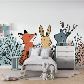 Woodland creatures wallpaper creating magical forest theme in children's bedroom decor