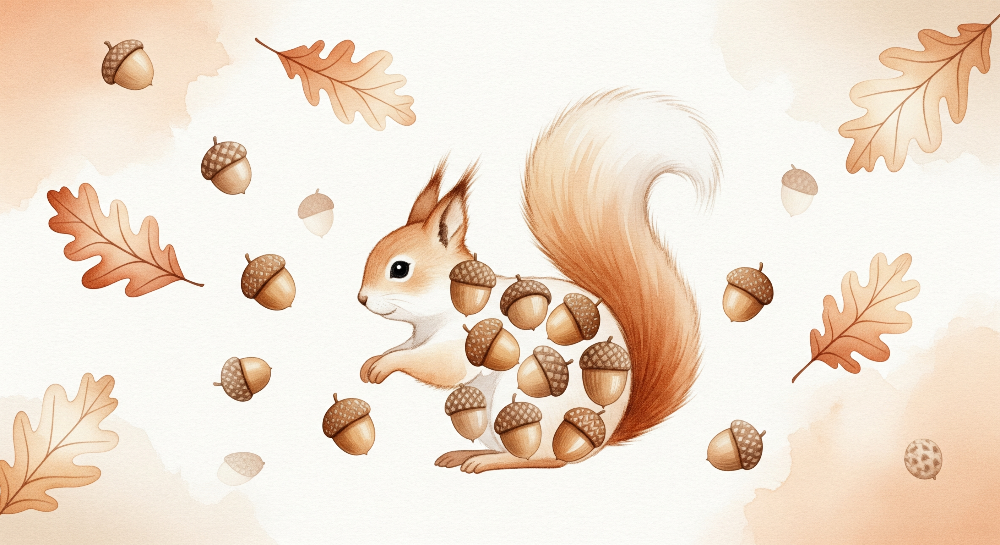 Woodland Squirrel with Acorns Wall Mural
