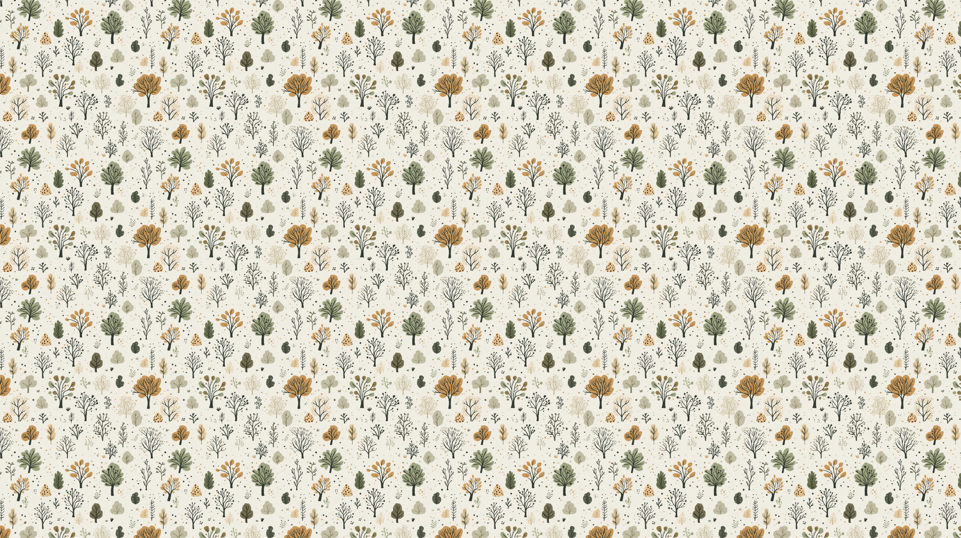 Kids-Mundo flat artwork of a repeating autumn woodland trees pattern illustration
