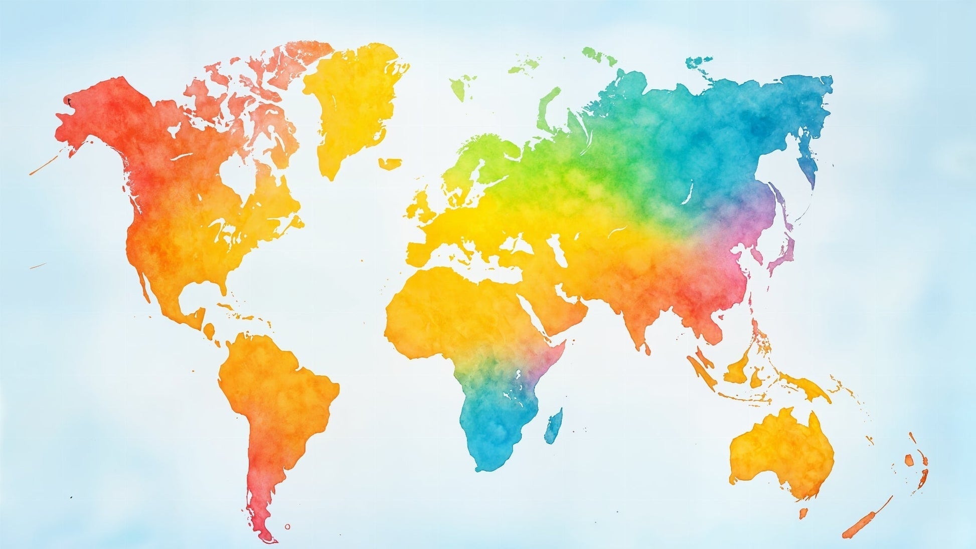 Detailed multicolor watercolor world map mural wallpaper design pattern by Kids-Mundo