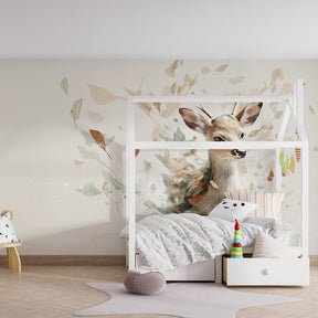 Autumn deer wallpaper transforming children's bedroom with natural woodland theme by Kids-Mundo