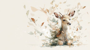 Detailed young deer and autumn leaves mural wallpaper design pattern by Kids-Mundo