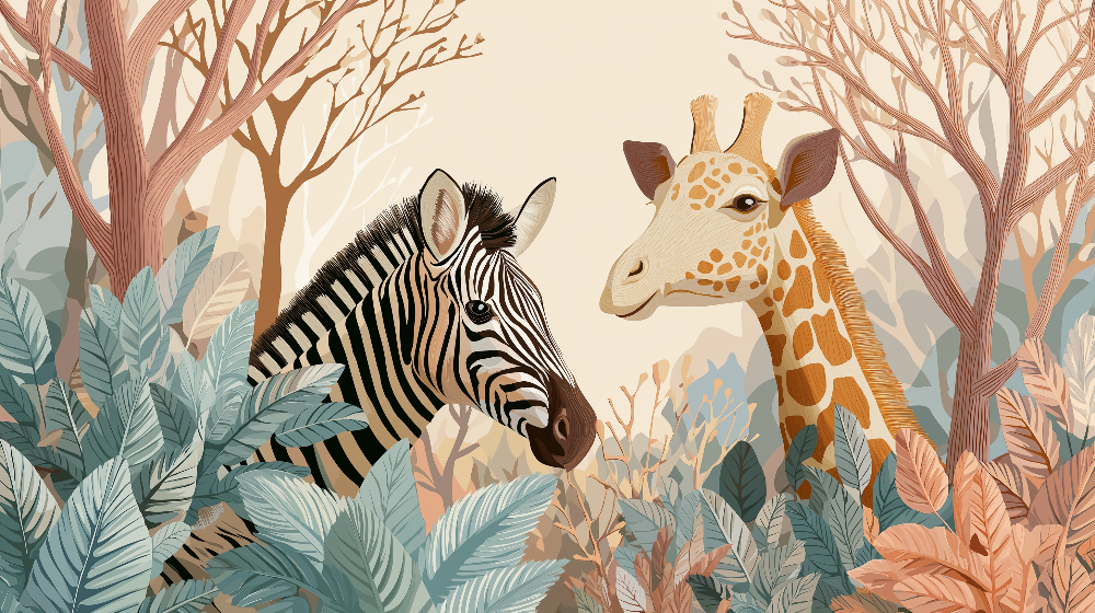 Zebra and Giraffe Forest Wall Mural