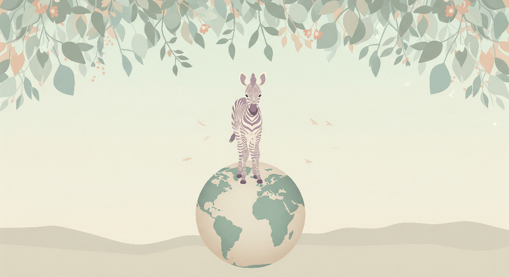 Zebra on the Globe World Map Wall Mural