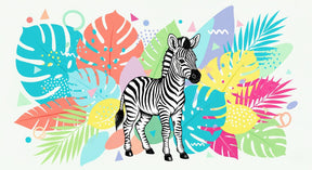 Detailed zebra jungle mural wallpaper design pattern with tropical leaves by Kids-Mundo