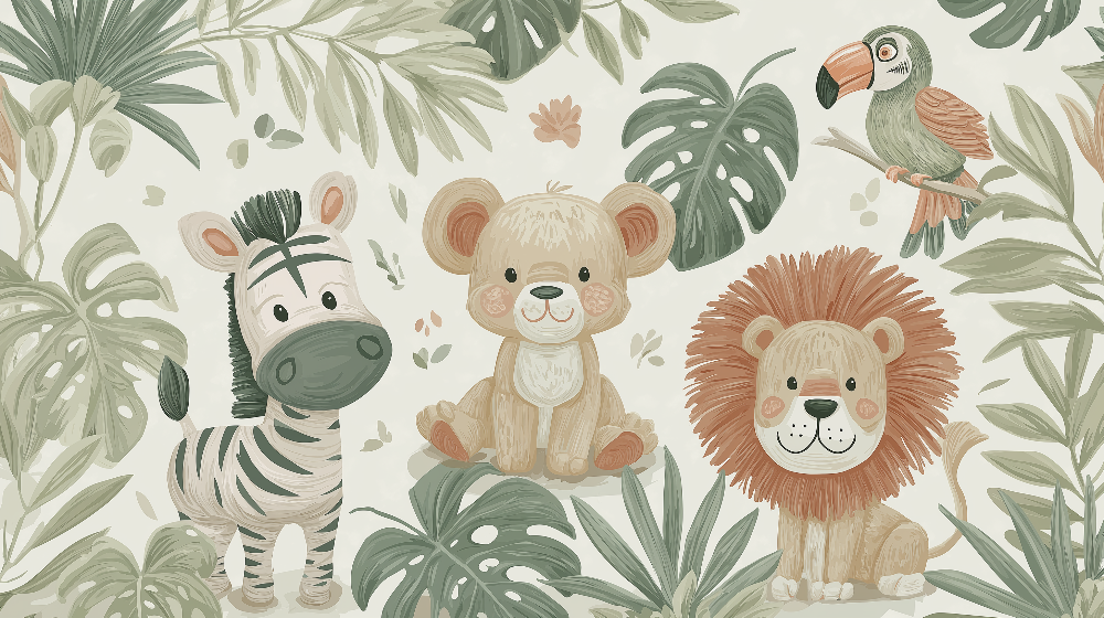 Zebra, Lion Cub and Bear Cub Jungle Wall Mural