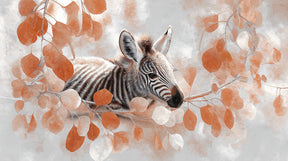 Detailed zebra and botanical foliage mural wallpaper design pattern showing artistic illustration by Kids-Mundo