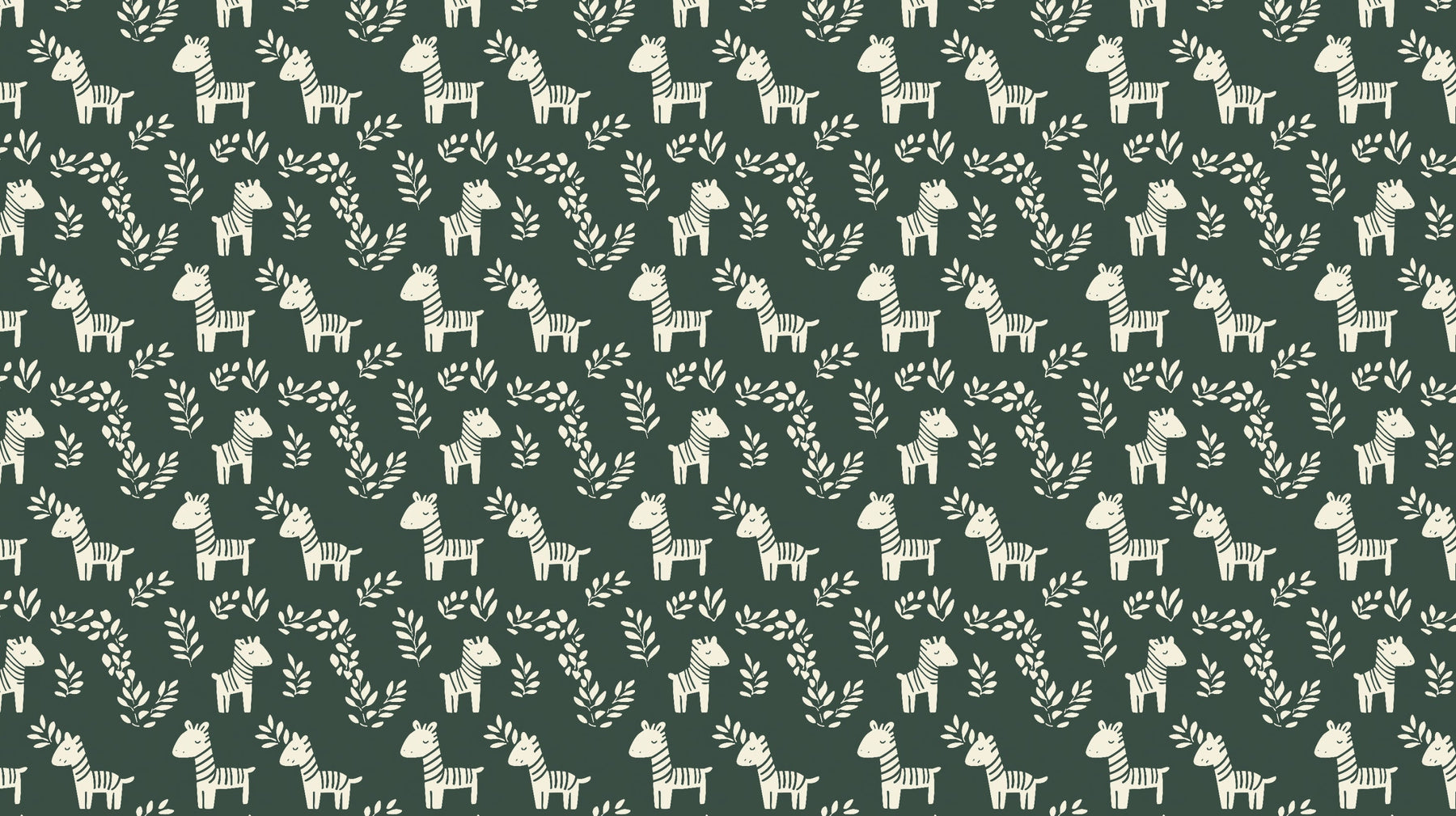 Detailed zebra and foliage mural wallpaper design pattern on green background by Kids-Mundo