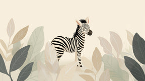 Detailed zebra and botanical foliage mural wallpaper design pattern by Kids-Mundo