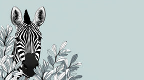 Detailed zebra head mural wallpaper design pattern with botanical foliage by Kids-Mundo