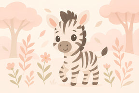 Detailed zebra safari mural wallpaper design pattern with pastel flowers by Kids-Mundo
