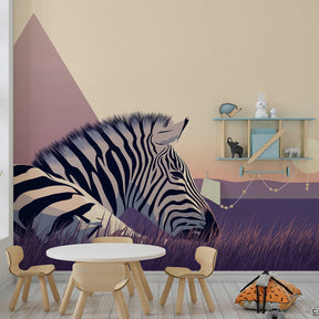African-inspired zebra mural wallpaper in stylish kids room interior design