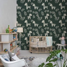 Cute zebra animal wallpaper transforming children's playroom with African safari theme