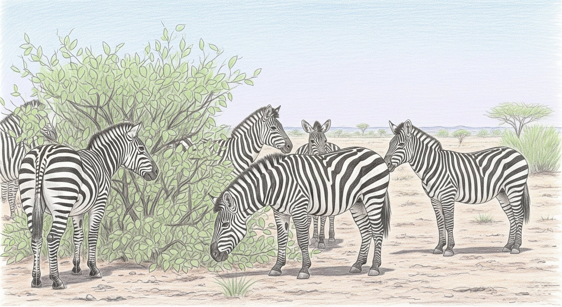 Detailed zebra savanna mural wallpaper design pattern showing African wildlife by Kids-Mundo